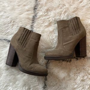 Zara vegan suede booties, size 6 1/2, 4” heel
